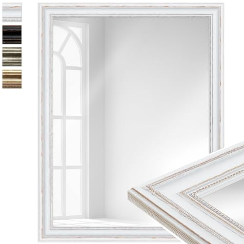 WANDStyle großer Spiegel Weiß, großer Wandspiegel Vintage 70x90 cm | Barock Spiegel, Ganzkörperspiegel, Hängespiegel groß, Badspiegel Holz, Flurspiegel Wand, H550 - Made in Germany