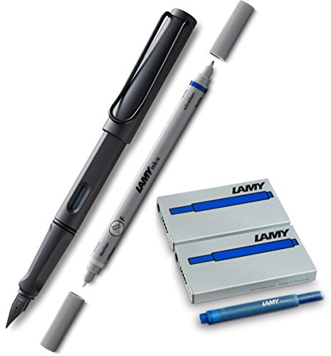 Lamy, Safari, Füllfederhalter, feine Feder, weiß, Umbra + Löscher F + 10 Patronen Blau, Füllfederhalter Safari
