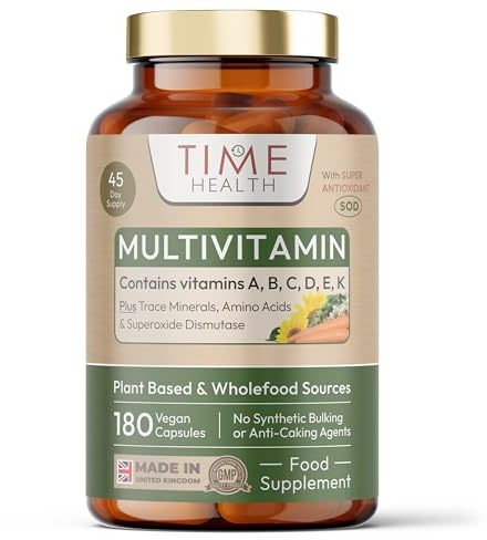 Whole Food Plant-Derived Multi Vitamin 100%+ Daily with TetraSOD® Super Antioxidant - Natural, Non-Synthetic Vitamins - Highly Bioavailable - Zero Additives - UK Manufactured (180 Capsule Pouch)