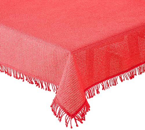 Gartentischdecke Tischdecke Weichschaummaterial mit Fransen rutschfest wetterfest 7 Farben und Größen Rot 140x180 cm oval