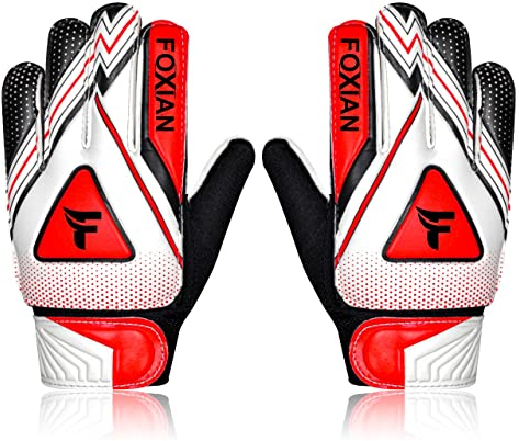 Fussball Torwarthandschuhe Kinder mit super Grip Latex mit stoßdämpfender Polsterung zum Schutz der Handflächen und Finger, Kinder-fußball Handschuhe für Jungen und Mädchen (4, rot)