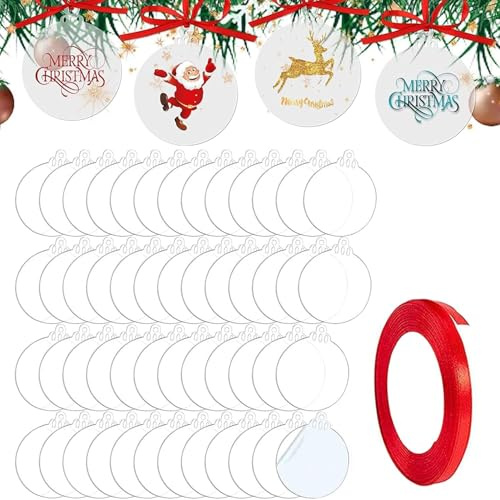 TSKDKIT 50 Stück Acrylscheibe Weihnachtskugel Deko Anhänger 10cm | Acrylscheibe Weihnachten Plexiglasplatten Christbaumkugeln Plexiglasscheibe für Weihnachten Dekoration Basteln(10cm)