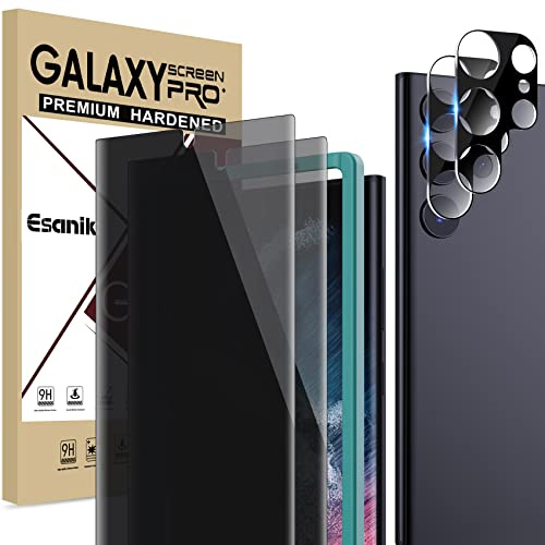 Esanik Sichtschutz für Samsung Galaxy S22 Ultra 5G 6,8 (2+2 Stück), 2x PET Sichtschutzfolie + 2x Kameraschutz, 7H Anti-Spy Privacy Screen Protector