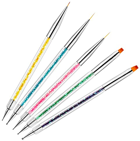 5pcs Doubel Ended Nail Art Brushes, Point Drill Drawing Painting Tools Set for DIY Nail Art Designs (Nail Art Pen Brushes-1)