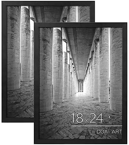 DOAI ART 18x24 Poster Frame 2 Pack, Black 18 x 24 Picture Frames for Horizontal or Vertical Wall Mounting, Scratch-proof Safe and Artistic Large Photo Frame Wall Art