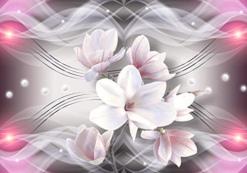 wandmotiv24 Fototapete Magnolie Ornament Rosa, 200 x 140cm - selbstklebende Strukturtapete, Wanddeko, Wandbild, Wandtapete, Blumen, Welle, Abstrakt M1298
