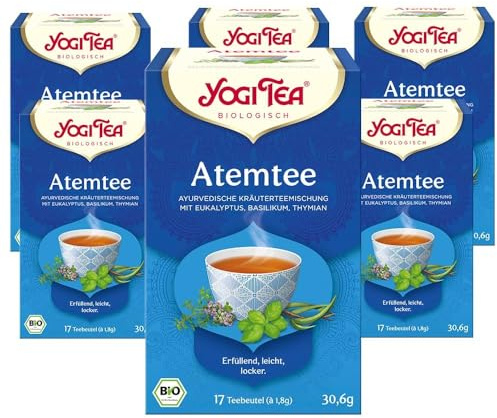 Yogi Tea Atemtee, 6x17 Beutel (102 Teebeutel) | Ayurvedischer Bio Kräutertee, mit Eukalyptus, Basilikum und Thymian