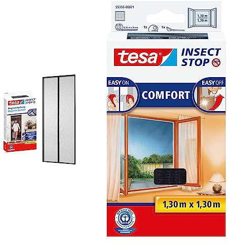 Tesa Magnetvorhang selbstschließend - Insektenschutzvorhang mit Magneten & Insect Stop COMFORT Fliegengitter für Fenster