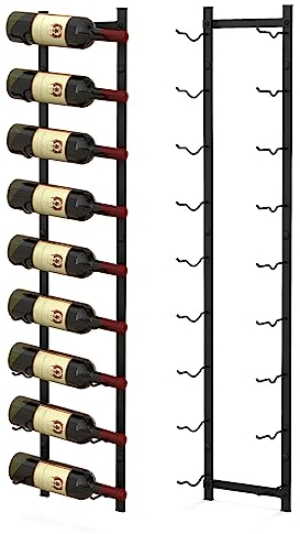 COSTWAY Wall Mounted Wine Rack, 6/9/12 Bottles Hanging Metal Wine Display Shelves, Rust-proof Drinks Bottle Holder for Home Kitchen Dining Room Cellar Bar (9 Bottles, 22 x 13.5 x 109cm)