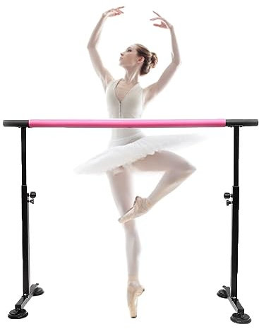 Ballettstange Tragbare Hebestahl-Ballettstange, Haushaltstanzstudio-Tanztrainingsstange mit Saugnapf, kann EIN Gewicht von 250 kg tragen (Color : Pink, Size : 1.5M/5FT)