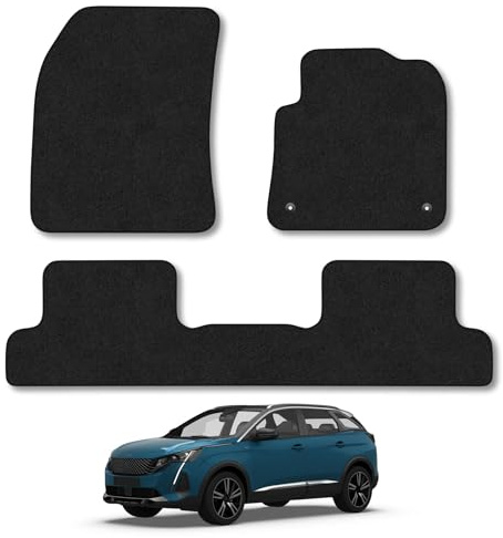 Peugeot 3008 (2022+) [Hybrid] Car Mats Accessories Tailored Fit Carpet Floor Mats Non Slip Black Trim Full Coverage Compatible Accessory Front Rear Set Anti Slip Granulated Backing Hand-Finished Clips