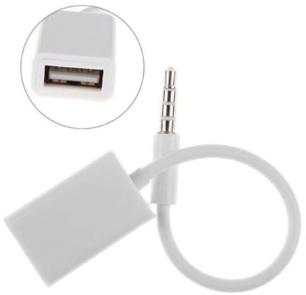 HEMOTON Câble Adaptateur USB Femelle à Jack Audio pour Voiture Convertisseur Blanc Prise Aux pour Lecture Musique Et Navigation