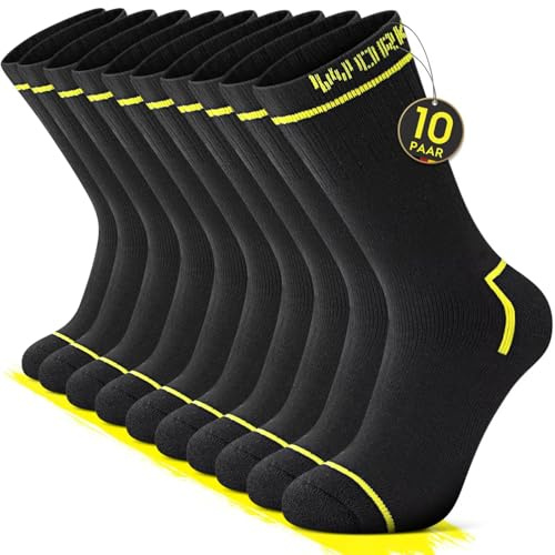 FALARY 10 Paia Calze da Lavoro Uomo Cotone Calzini Uomo Calzini da Lavoro Lunghe Spugna Lavoro Rinforzati Regalo Papà Offerte Del Giorno Nero 43-46 Socks