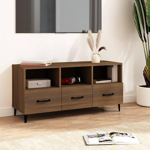 THOYTOUI TV-Schrank, TV Standregal TV Aufsatz Fernseher TV Lowboard Mit Stauraum Geeignet für Küche Hotel Wohnstube Wohnung Braun Eichen-Optik 102 x 35 x 50 cm Holzwerkstoff