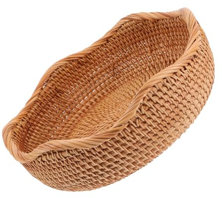 SOESFOUFU Geflochtener Rattan Brotkorb Und Obstkorb Rund 25x7cm Handgefertigter Aufbewahrungskorb Für Küchentheke Langlebiger Multifunktionaler Küchenkorb