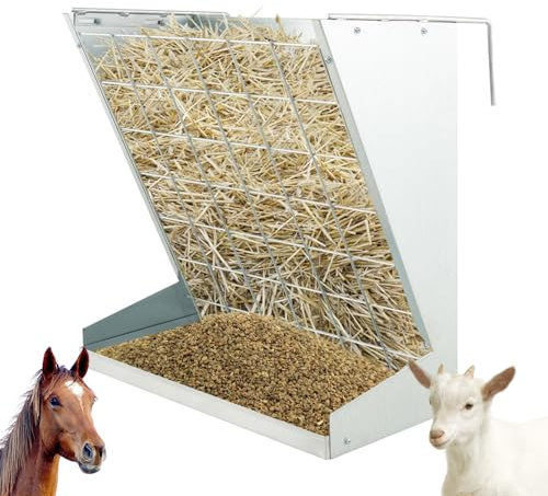 COSTWAY Mangeoire à Foin Murale 2 en 1, Râtelier à Foin et Céréales en Acier Galvanisé, 109 L pour 4-5 Moutons, Tiges Ajustables, Alimentateur de Foin Suspendu pour Chèvre, Cheval, Bœuf