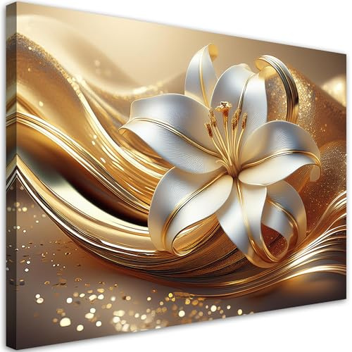Feeby Leinwand Bilder - Lilie Blume Glamour - Vlies 90x60 cm - Deko Wohnzimmer - Wandbilder Schlafzimmer - Deko Aesthetic - Wand Deko - Leinwand Groß - Deko Zimmer - Leinwandbilder XXL