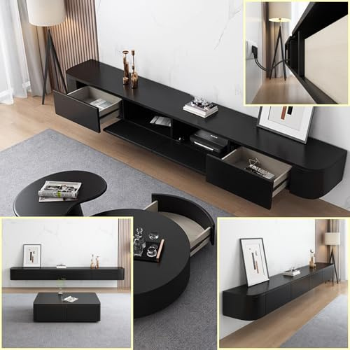 XDXINY Supporto TV in Legno Massello - Sospeso per Soggiorno e Casa - Tavolino TV in Diverse Dimensioni (Nero, 140 x 20 x 24 cm)