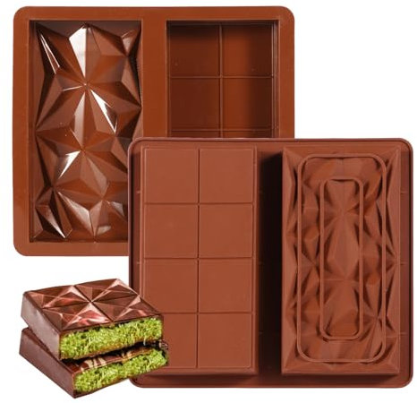 2 Pcs Deep Chocolate Bar Moulds Silicone, Non-Stick Chocolates Mould, 2-in-1 Chocolate Mould, Rectangular Chocolat Mold, Reusable DIY Chocolate Bar Moulds for Chocolates Cakes