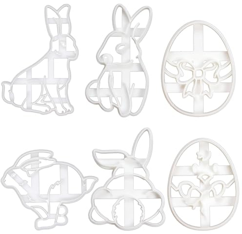 6 Piezas Cortadores e Galletas de Pascua,Moldes de Plástico 3D Huevos de Pascua, Conejo, Pollito, Cortador de Galletas Pascua Juego de Cortadores de Galletas Moldes para Galletas 3D Presionables