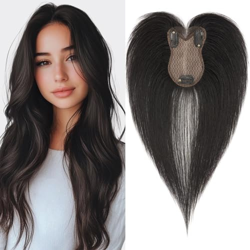 S-noilite Toupets für Frauen mit Seitenpony 8x11cm - 100% Echthaar Topper Hair Extensions Echthaar Damen Haarverdichtung #1B Natürliches Schwarz 21 Gramm