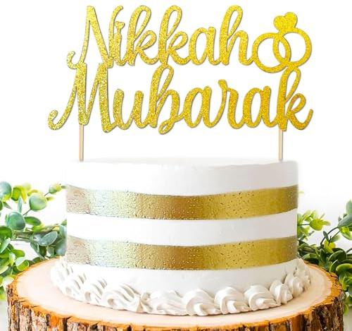 Gold Nikkah Mubarak Cake Topper Eid Mubarak Dekoration Urdu Nikkah | Gold Nikkah Mubarak Cake Topper Eid Mubarak Dekoration Urdu Nikkah für Hochzeit Verlobung Dulhan Shaadi Party Dekorationen