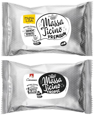 Massa Ticino Set 1x Fondant Weiß 250 g und 1x Fondant Schwarz 250 g | Hochwertige Zuckermasse für dekorative Kuchen, Perfekte Modellierungen, Dekorationen, für Profi- und Hobbybäcker mit Genuss