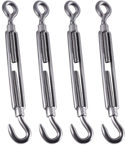 SUKITMISO 4 Stück Spannschloss M10 Drahtspanner 304 Edelstahl verstellbar Haken & Ösen Set Spannschloss M10 Edelstahlspanner-Set für hohe Beanspruchung