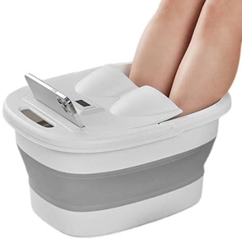 Pediluvio stabile e di alta qualità per rilassare i piedi | Vasca da bagno per piedi con nodi massaggianti, secchio pieghevole portatile con coperchio e supporto per cellulare, bianco | per piedi con nodi massaggianti, secchio pieghevole portatile con coperchio e supporto per cellulare, bianco