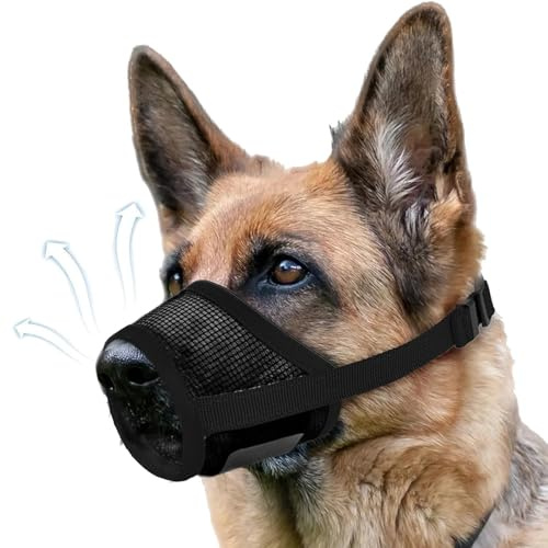 Ferizzia Museruola Traspirante per Cani, Dog Muzzle Regolabile Cane, Museruola a Rete Morbida Anti-Morso, Confortevole e Regolabil, Adatto Alla per Adattarsi a Diverse Taglie Cani, Nero