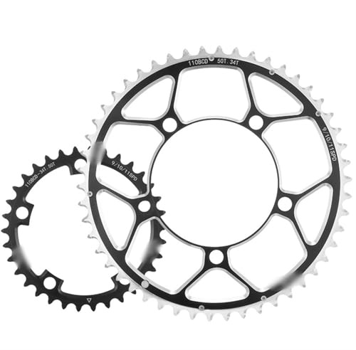 BANGHA Kettenblatt,Fahrrad Kettenblatt 110BCD Rennrad Kettenblatt 50-34T 52-36T 53-39T 5 Bolzen Kettenblatt Aluminium Legierung Doppel Geschwindigkeit Kette Rad Fahrrad Teile(110BCD Round 34T 50T)