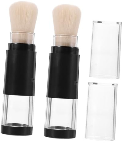 HAMPPLIES Brocha Recargable Para Polvos y Brocha Para Base De Maquillaje 2 Unidades Tamaño Compacto Cerdas Suaves Para Piel Sensible Uso Portátil Viaje Integrado Con Frasco Dosificador