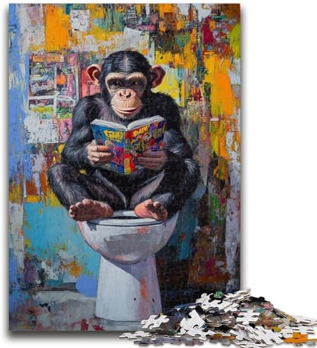 Puzzles pour Adultes 1000 chimpanzés aux Toilettes, Puzzle pour Adultes, Jeux Amusants, Chaque pièce est Unique - Jeu Familial Stimulant (38x26cm)