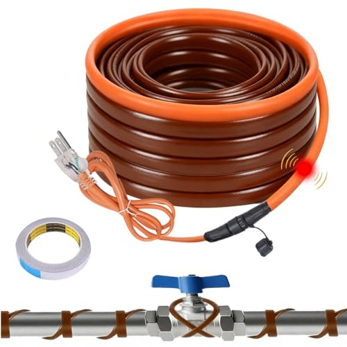 25FT 120V Self-Regulating Heat Tape for Water Pipes, Freeze Protected -40°F with Pluggable Design and Light Indicator Plug for Roof/RV/Farm/Sewer/Metal & Plastic Water Pipes, 8W/FT,