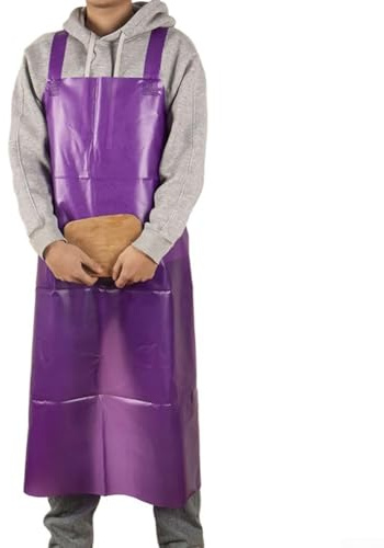 Grembiule in PVC impermeabile e a prova di olio per cucina, cucina, pulizia, giardinaggio, pesca, abbigliamento protettivo di grado industriale con collo regolabile (viola)