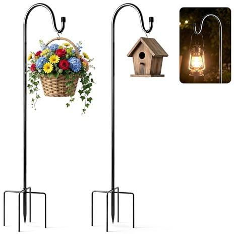 Spetsbst Garden Schäferhaken 2 Stück 120 cm Metallstangen | Garten Höhenverstellbar Geeignet für laternenhalter Blumenampeln Pflanzkörbe Windspiele vogelhausständer