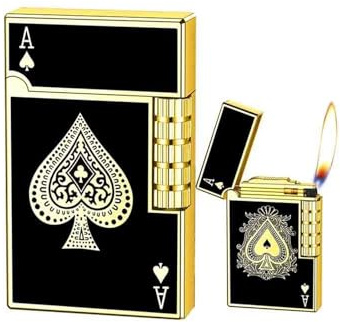 Accendino retrò in metallo con fiamma morbida, accendino a gas con mola scorrevole laterale e suono metallico, for campeggio con candele (combustibile non incluso)(Black Gold1)