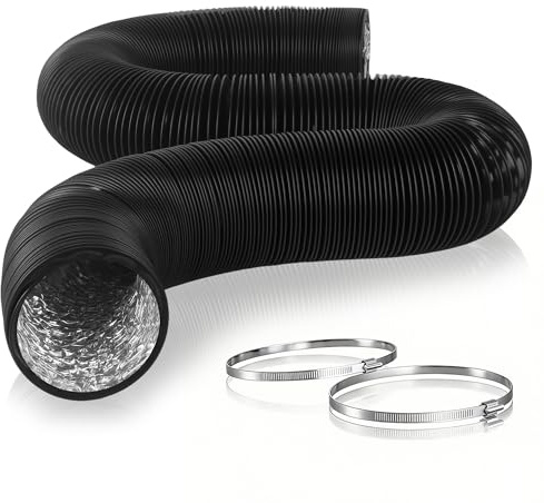 Abluftschlauch 75mm 5m PVC Alurohr Flexschlauch mit 2 Schlauchschelle, Luftröhre Hitzebeständig Verschleißfest für Standheizung, Abluftventilator, Abzugshaube, Belüftungssystem, Schwarz
