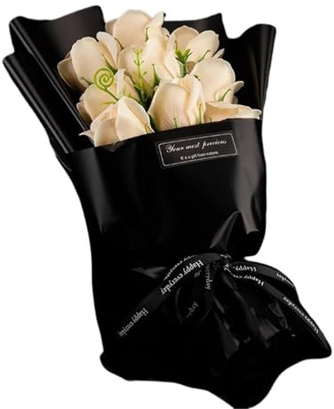 Bouquet de roses artificielles parfumées à 9 têtes de savon pour cadeau de Noël, de mariage, décoration d'intérieur, 28 cm (beige)