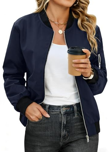 CMTOP Giacca Bomber Donna Giubbotto Casual Elegante Giacche Leggera Corto con Zip Cappotto da Pilota Primaverili Outwear Outdoor Antivento per Estate e Autunno