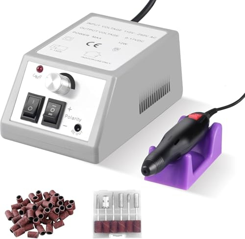 Ponceuse à Ongles Électrique Professionnelle 20000 RPM - Fraises à Ongles Électriques Kit Complet avec 6 Embouts, Faible Bruit pour Manucure/Pédicure à Domicile, Salon & Spa
