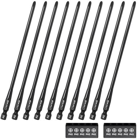 Litorange 156mm PH2 Drywall Screwdriver Bits, 10 Pack – S2 Steel Black Phosphate Finish, Compatible with DeWALT Screwdriver & Drywall Screw Guns
