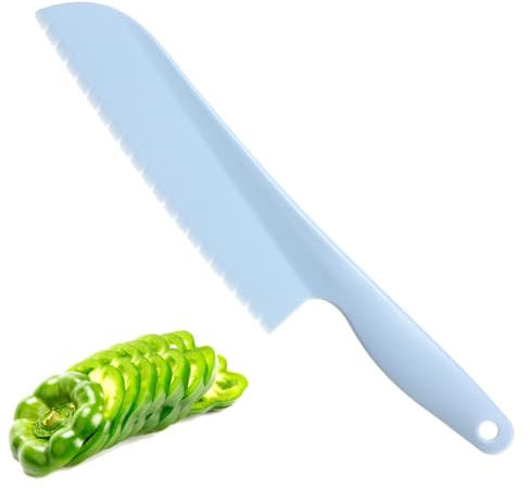 Hadnves Cuchillo de lechuga de plástico de 11 pulgadas para evitar que se vuelva marrón, cuchillos dentados de cocina profesional para verduras, ensalada, pastel de frutas, pan y más seguro, duradero