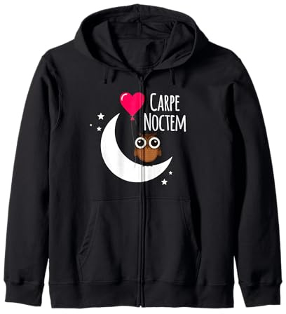 Frase Latina Carpe Noctem Luna Estrellas Búho Carpe Noctem Sudadera con Capucha