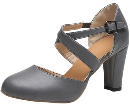 Scarpe da donna Dirndl, scarpe da sposa, classiche, eleganti, con plateau, scarpe da ballo, con tacco a blocco, scarpe da matrimonio, per matrimonio, grigio., 39 EU