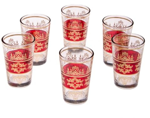 Marrakech - Juego de 6 vasos de té marroquíes decorados con estilo oriental y dorado, 6 vasos de té marroquí, decoración oriental, 6 vasos de té marroquíes decorados, colores a elegir