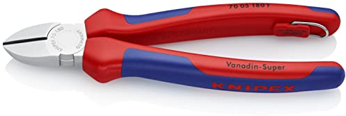 Knipex Alicate de corte diagonal cromado, con fundas multicomponentes, integrada para colocar un dispositivo de protección anticaídas 180 mm (cartulina autoservicio/blíster) 70 05 180 T BK