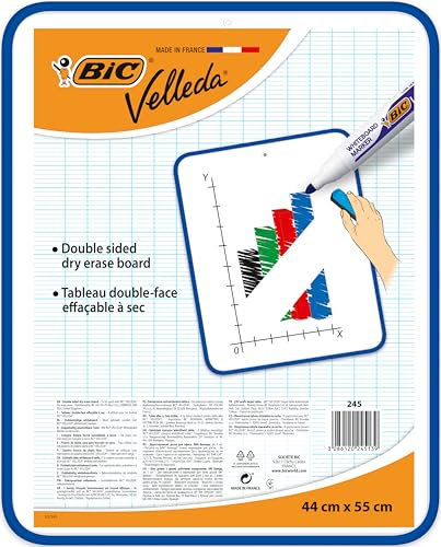 BIC Velleda Tableau Double Face Effaçable à Sec (44 x 55 cm) - Bleu, Pack de 1