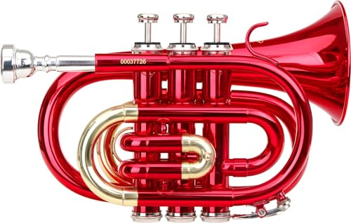 Classic Cantabile Brass TT-400 Trompette de Poche en Sib (laiton, pavillon diamètre : 93 mm, perce : 11,8 mm, accord : Sib, incl. étui léger, embouchure, chiffon de nettoyage, gants) rouge