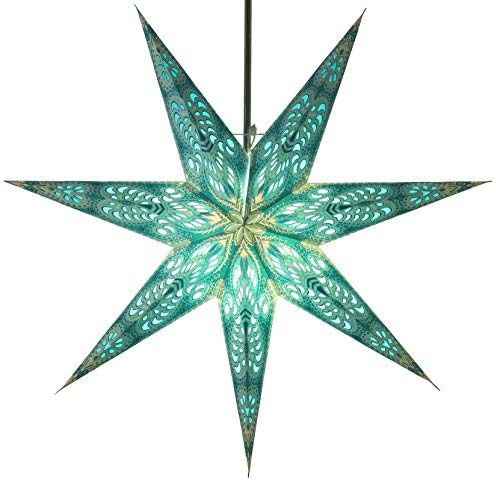 GURU SHOP Faltbarer Advents Leucht Papierstern, Weihnachtsstern 60 cm - Menora 7 Türkis